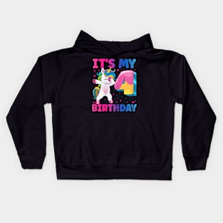 It'S My 4Th Birthday Unicorn 4 Year Old Girl Kids Hoodie